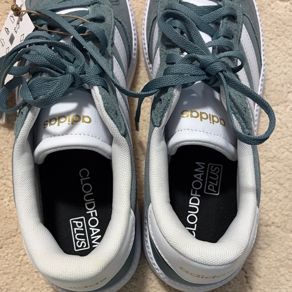 Limited Edition New with Tags Adidas Teal and White Suede Classic Cloud Sneakers - Picture 3 of 4